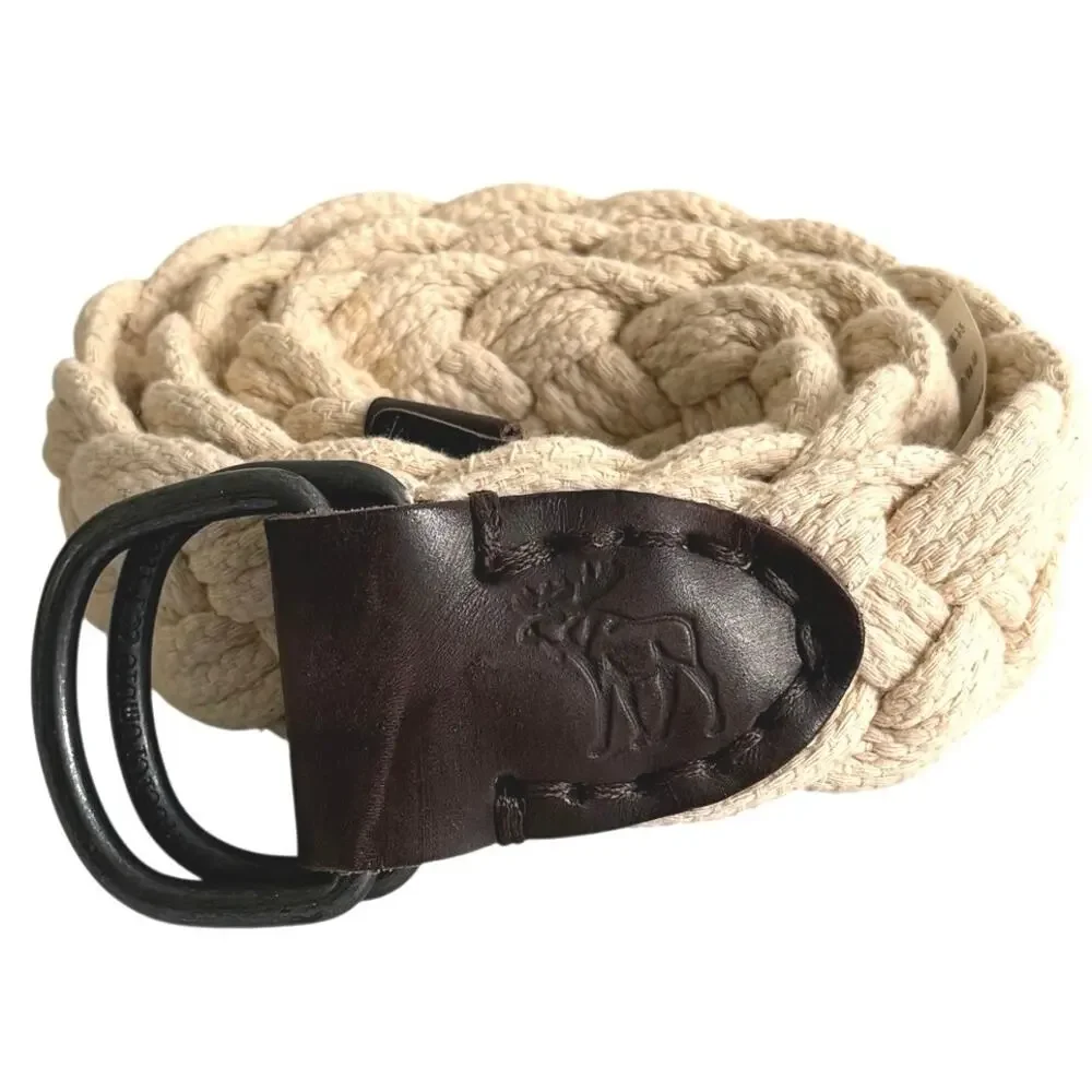 Abercrombie & Fitch woven cotton rope belt featuring brown leather size 28